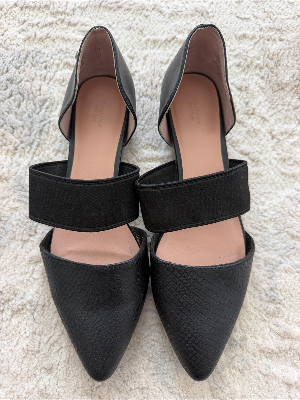 Simply Vera Vera Wang Black Pointed D'Orsay Flats with Elastic Strap